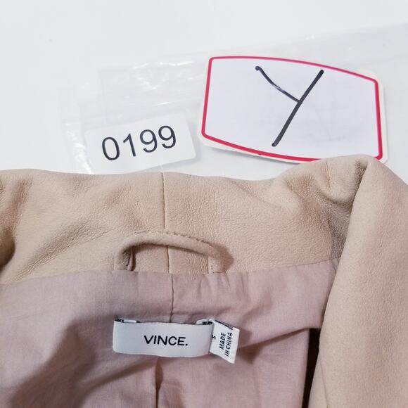 VINCE 100% Goat Leather Merino Wool Ribbed Trim Moto Jacket Double Zipper - Picture 14 of 14